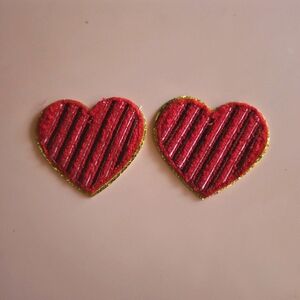 Valentine's 2 Piece Red Heart Glitter Trim Iron Patches